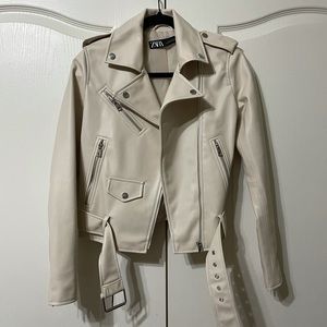 Zara White Leather Jacket
